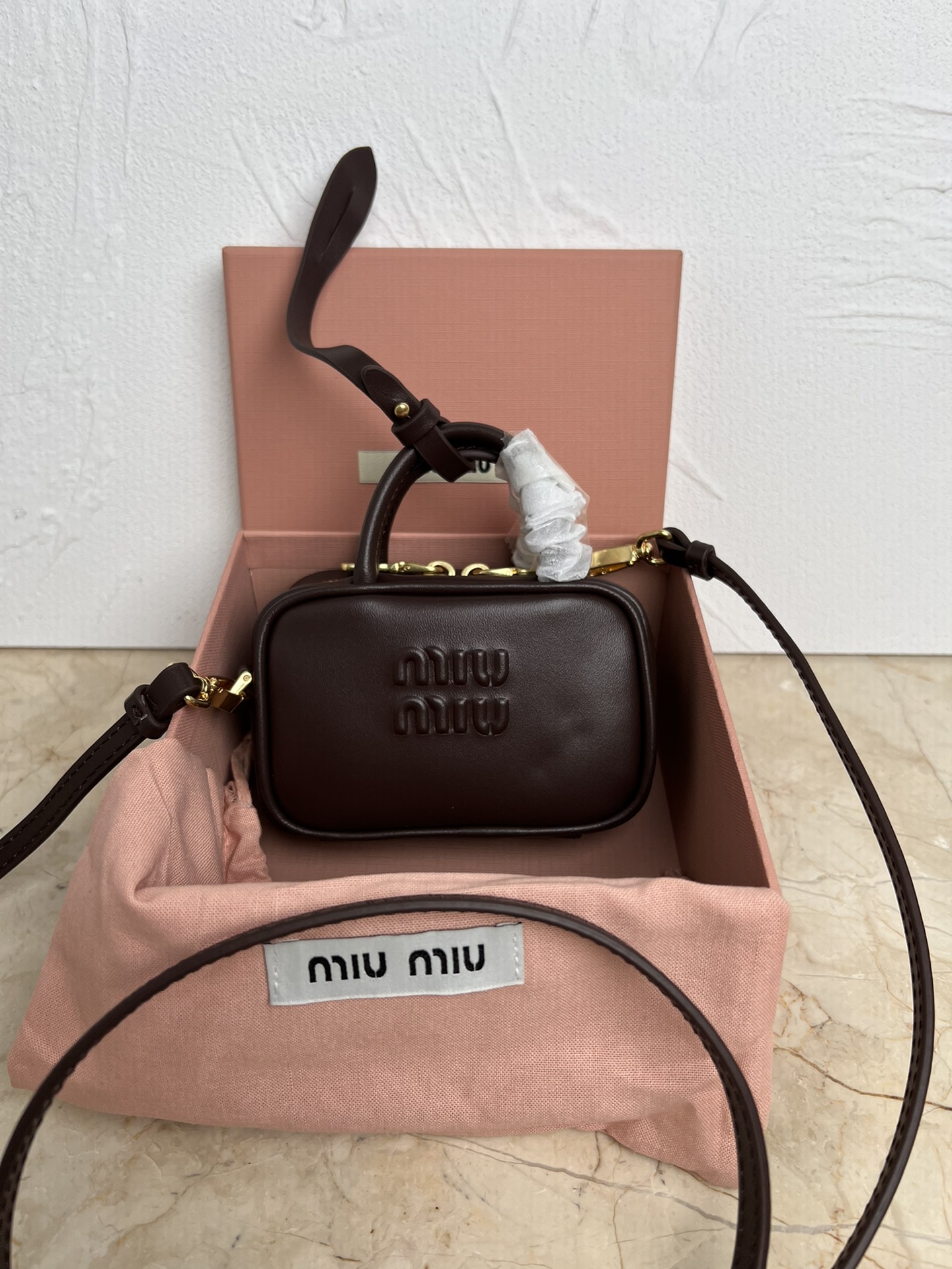 MIUMIU Mini Tan Briefcase Crossbody Bag