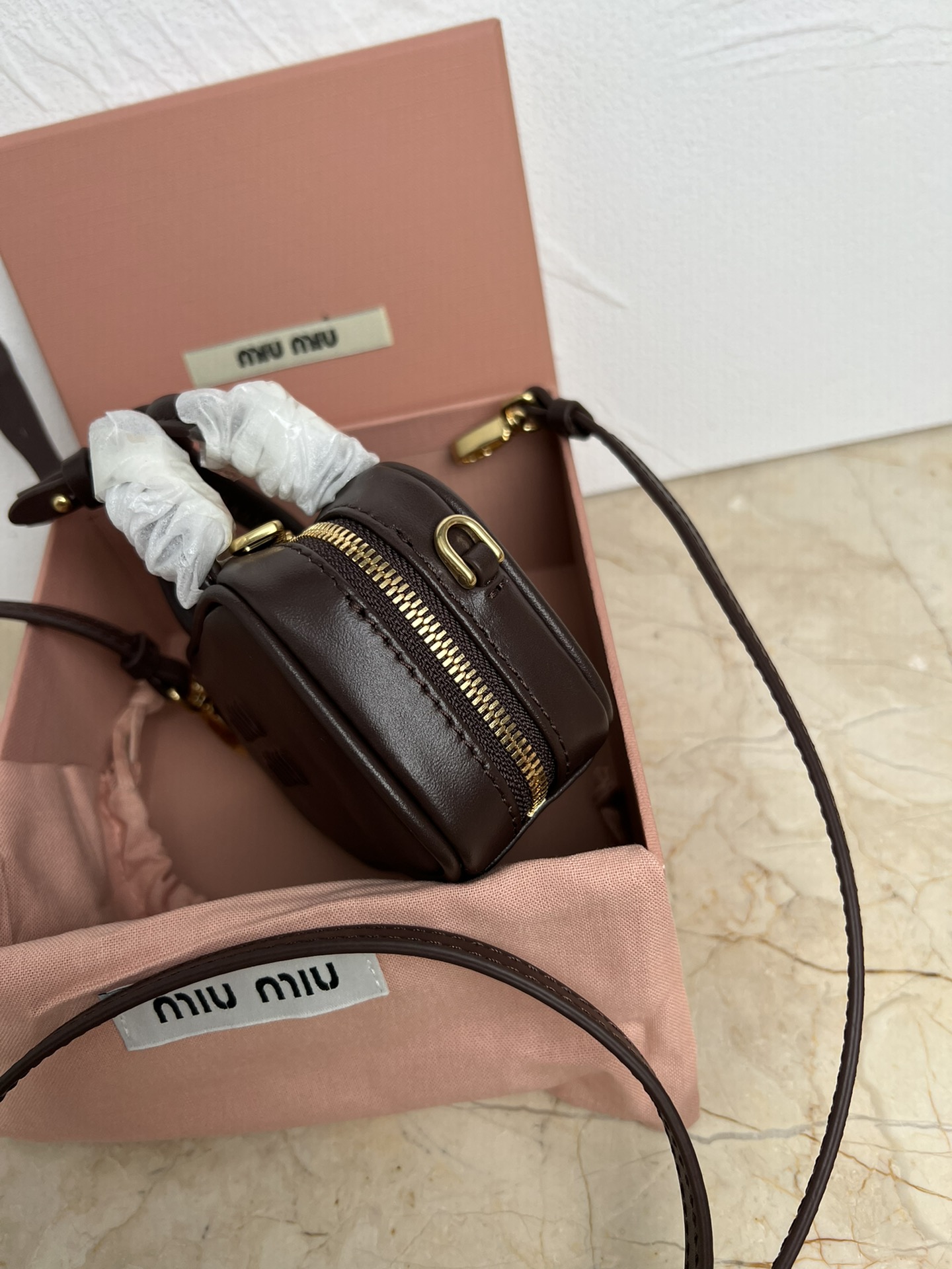 MIUMIU Mini Tan Briefcase Crossbody Bag