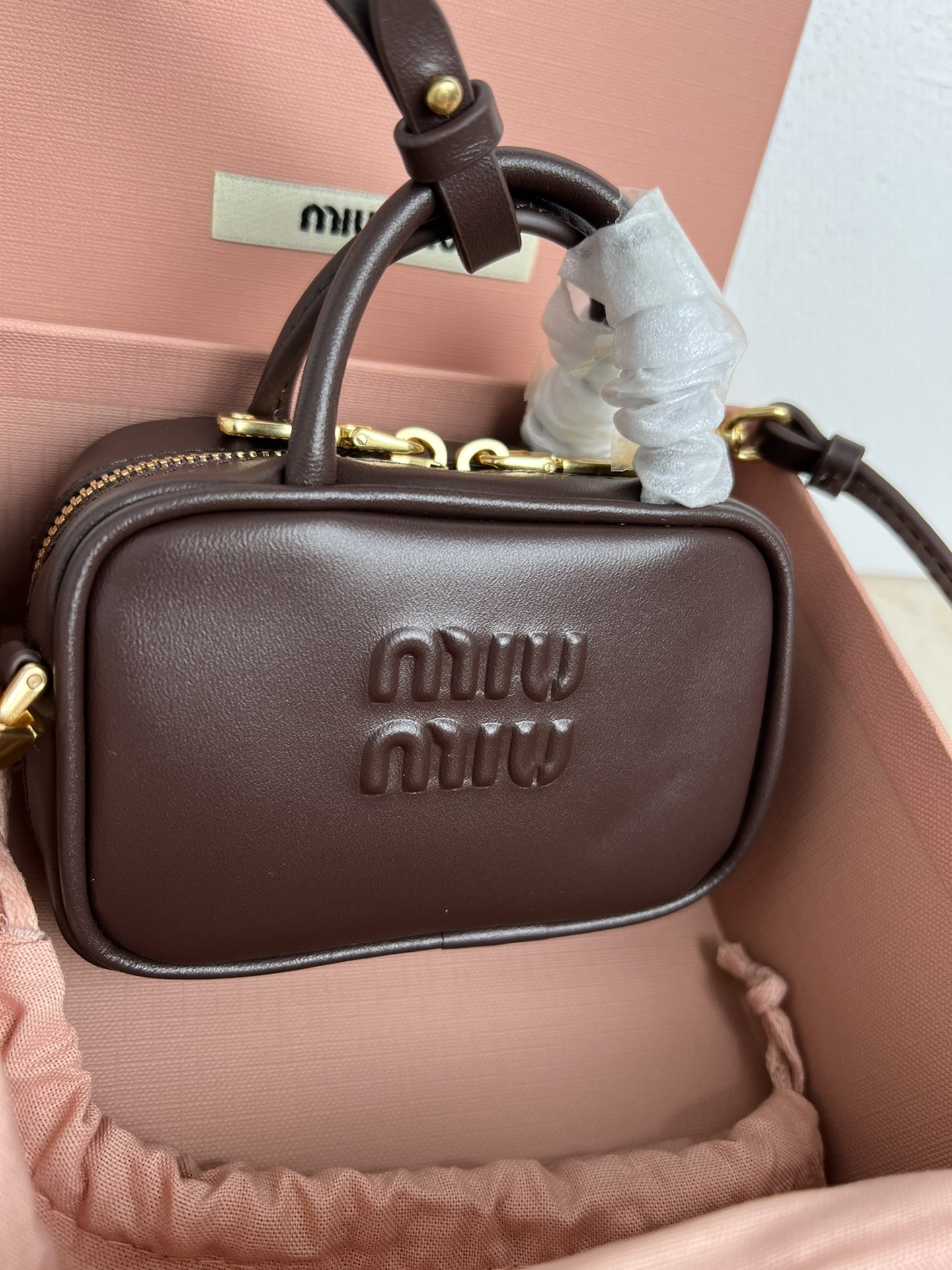 MIUMIU Mini Tan Briefcase Crossbody Bag