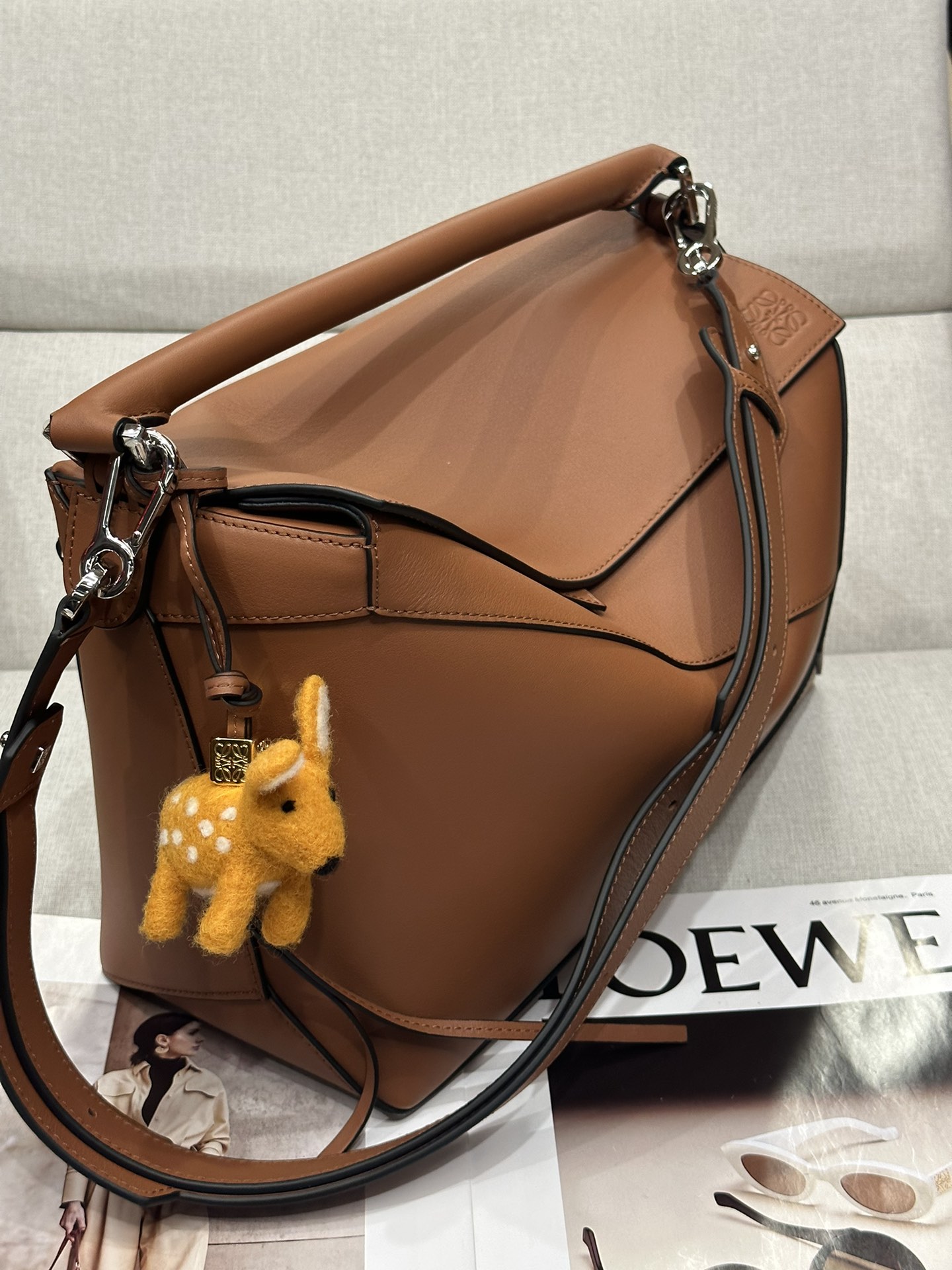 LOEWE 8503Puzzle Original Leather Version Tan Glossy Cowhide Puzzle Handbag