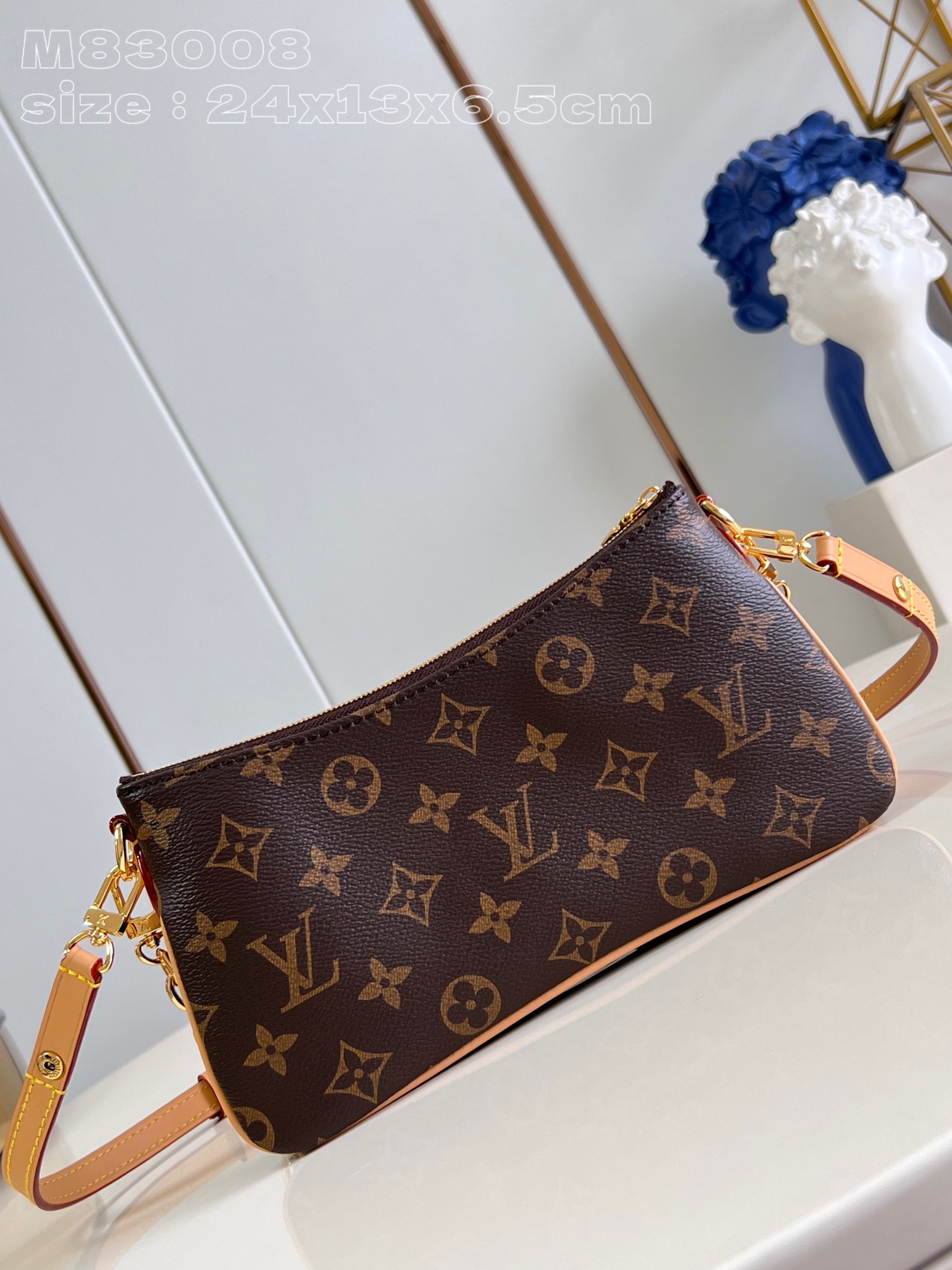 Louis Vuitton Cowhide Leather Clutch with Double Zipper and Gold Tone Panels