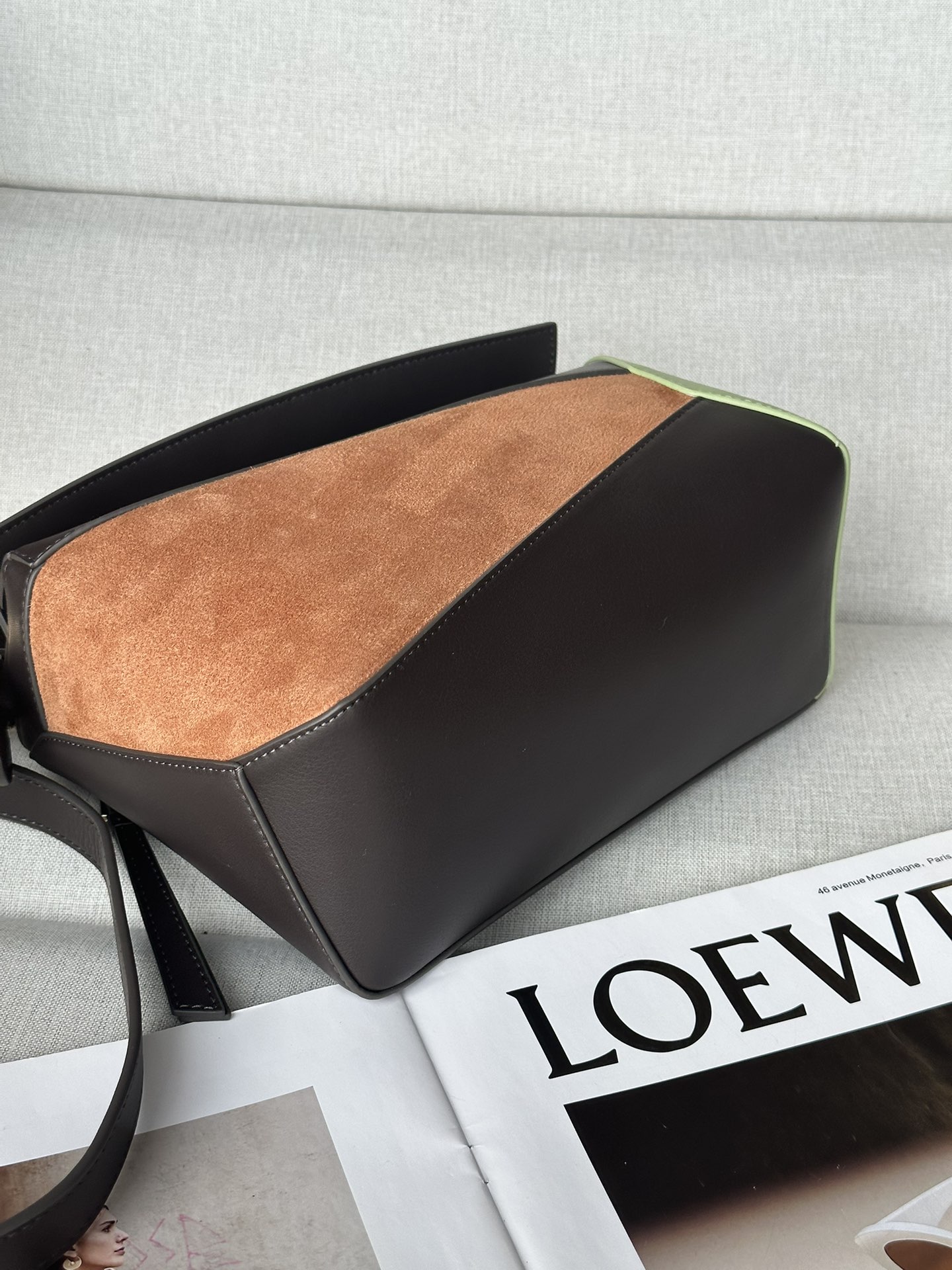 LOEWE 3001B Puzzle Edge Handbag Small 24cm Light Pear Brown Rectangle Cowhide Leather Shoulder Bag Crossbody