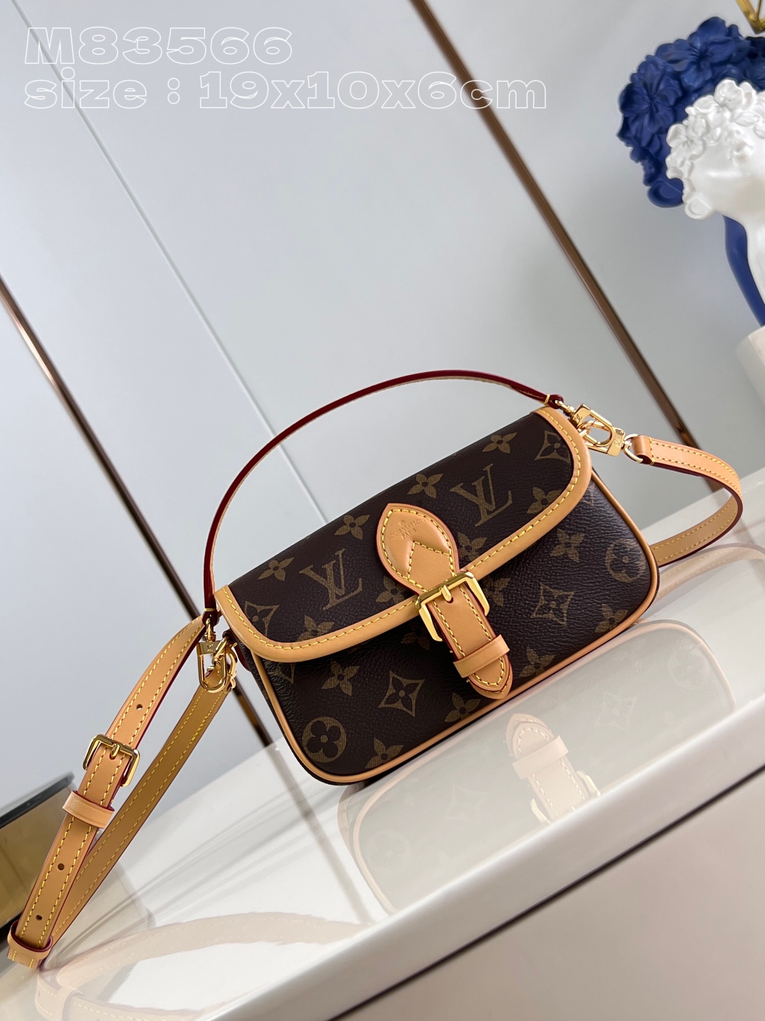 Louis Vuitton Nano Diane with leather strap and traditional buckle flap canvas bag