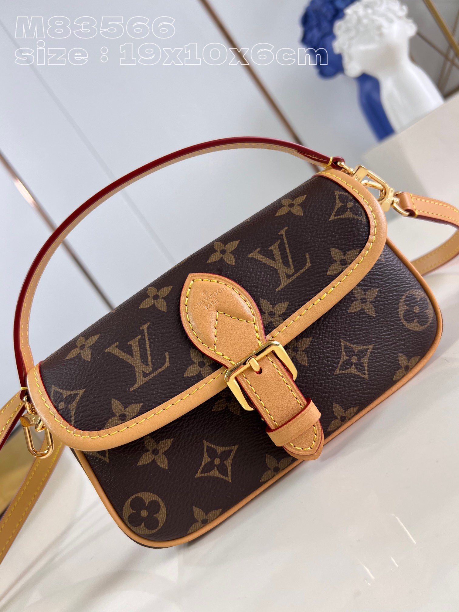 Louis Vuitton Nano Diane with leather strap and traditional buckle flap canvas bag