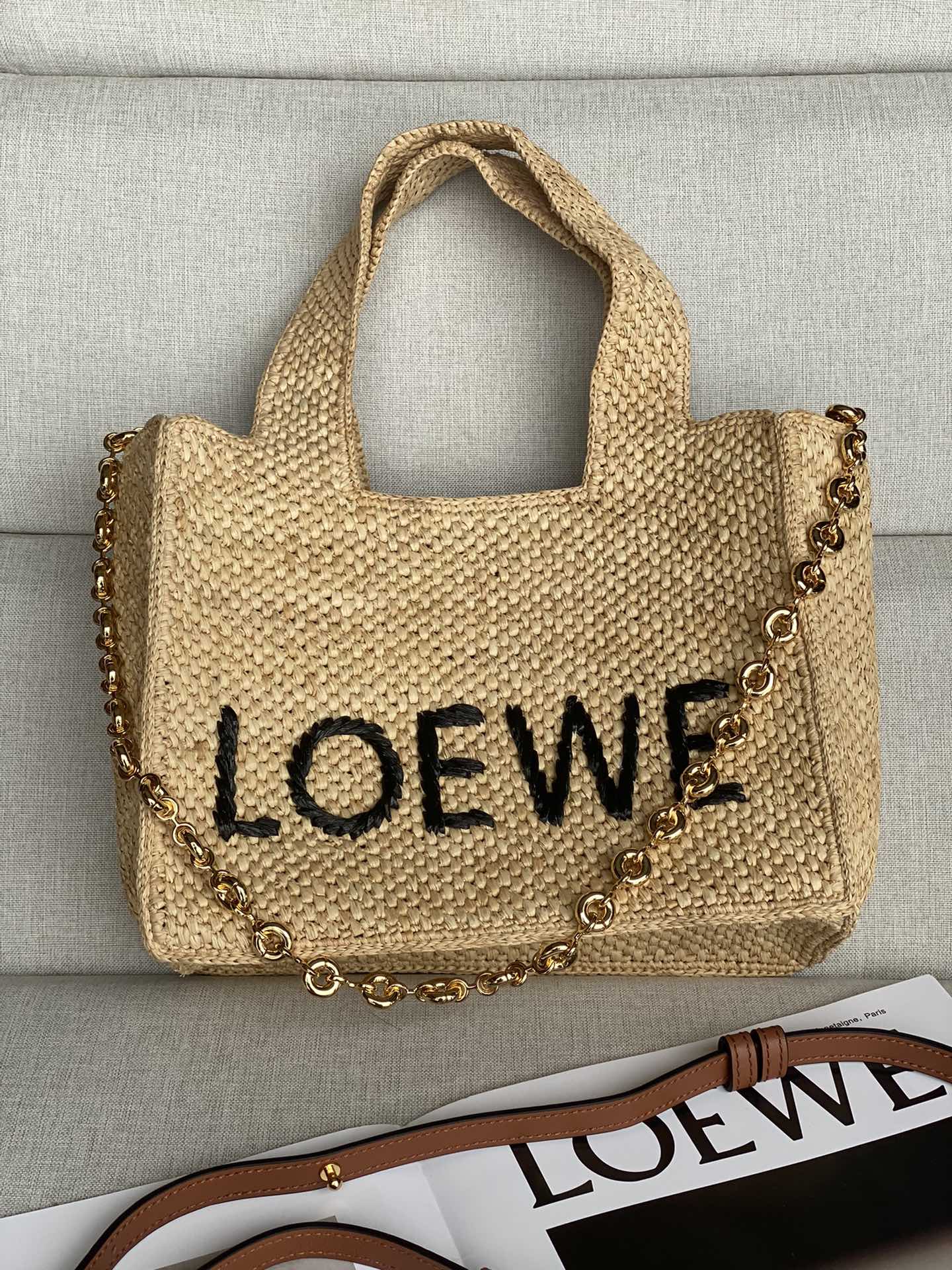 LOEWE 0017 new small raffia rowe font tote bag handbag handbags