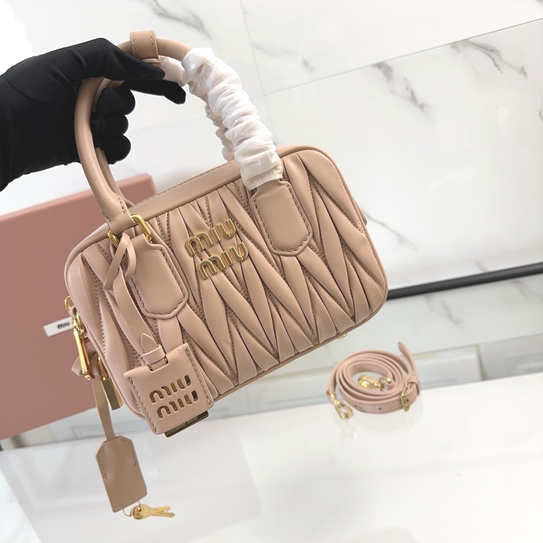 MIUMIU Small Bowling Handbag Bag Made of Imported Lambskin Leather Full of Character