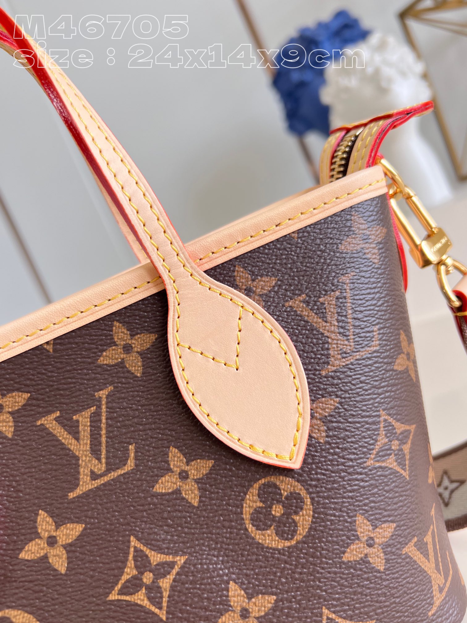 Louis Vuitton M46705 Damier Ebene Neverfull BB bag in canvas with colorful fabric lining and cowhide trimmings