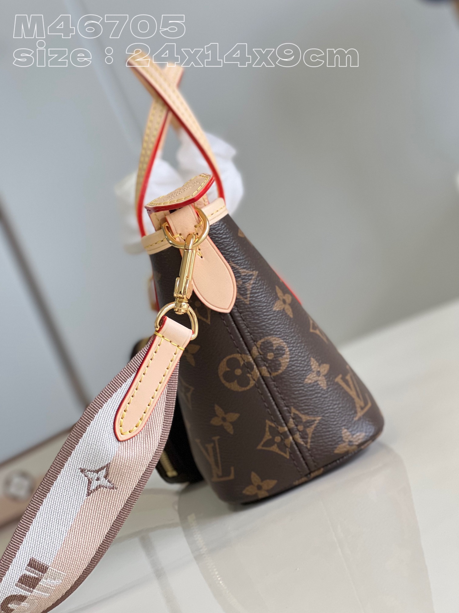 Louis Vuitton M46705 Damier Ebene Neverfull BB bag in canvas with colorful fabric lining and cowhide trimmings