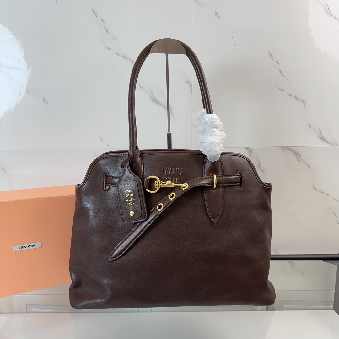 MIUMIU Soft Sheepskin Tote Bag Brown