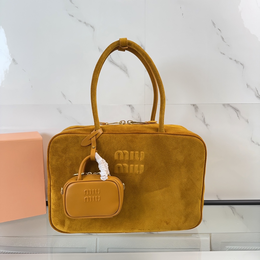 MIUMIU Autumn/Winter Suede Collection Tote Underarm Bag Frosted Pumpkin