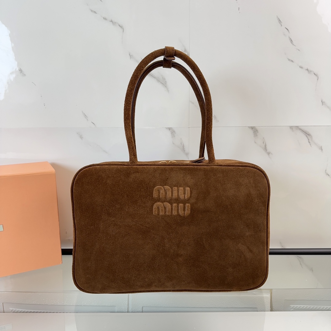 MIUMIU Autumn/Winter Suede Collection Tote Underarm Bag Brushed Dark Brown