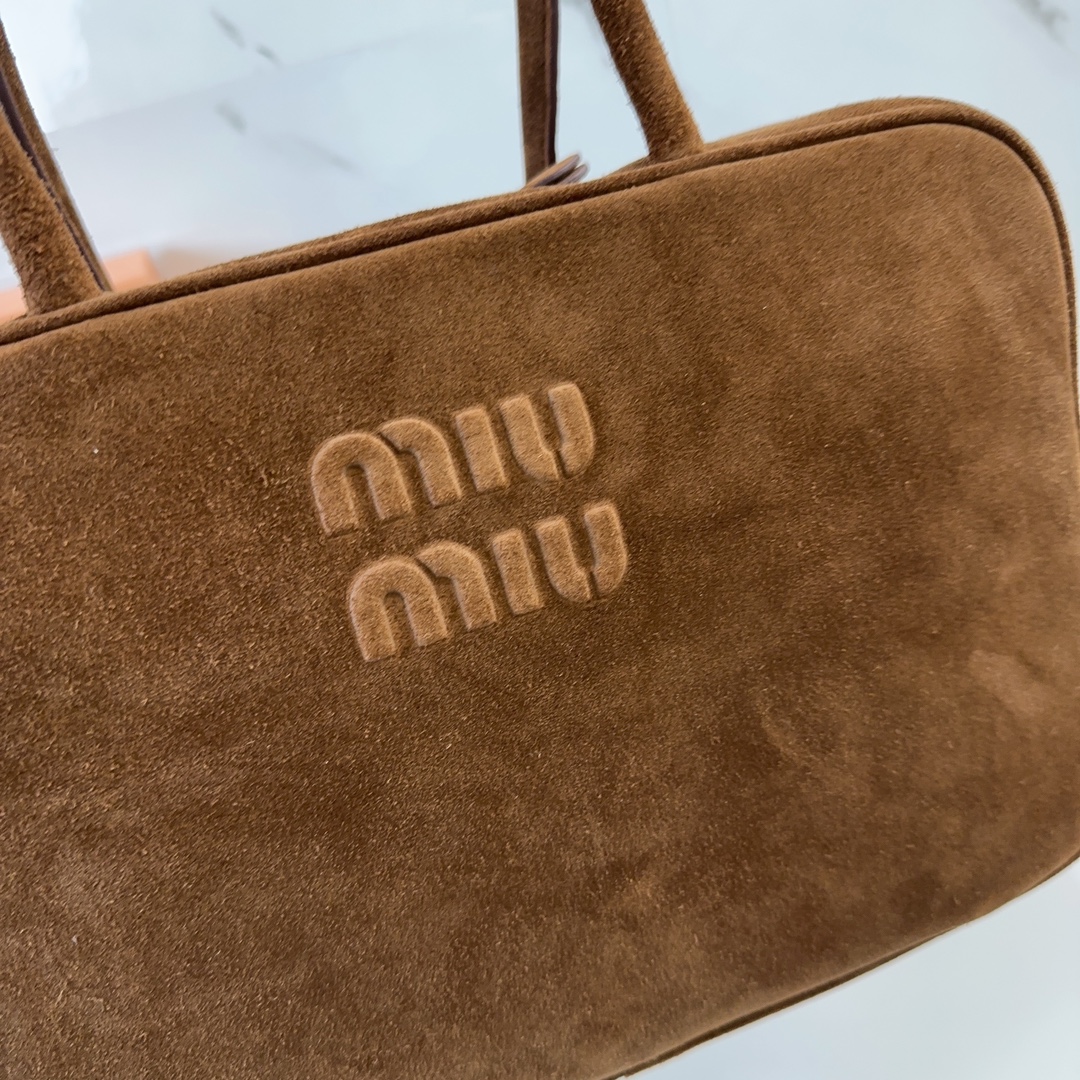 MIUMIU Autumn/Winter Suede Collection Tote Underarm Bag Brushed Dark Brown