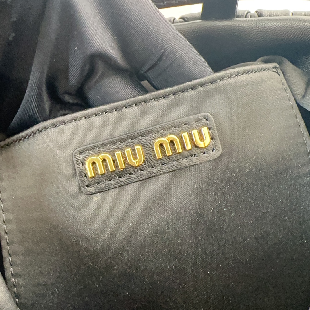 MIUMIU Drawstring Handbag Design Bucket Bag Black