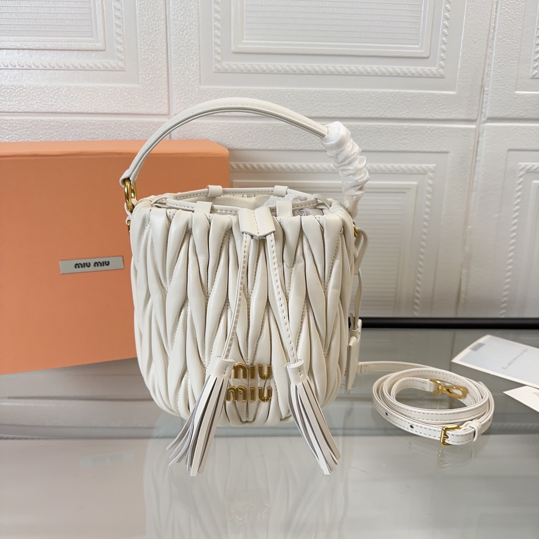 MIUMIU New Drawstring Bucket Bag White