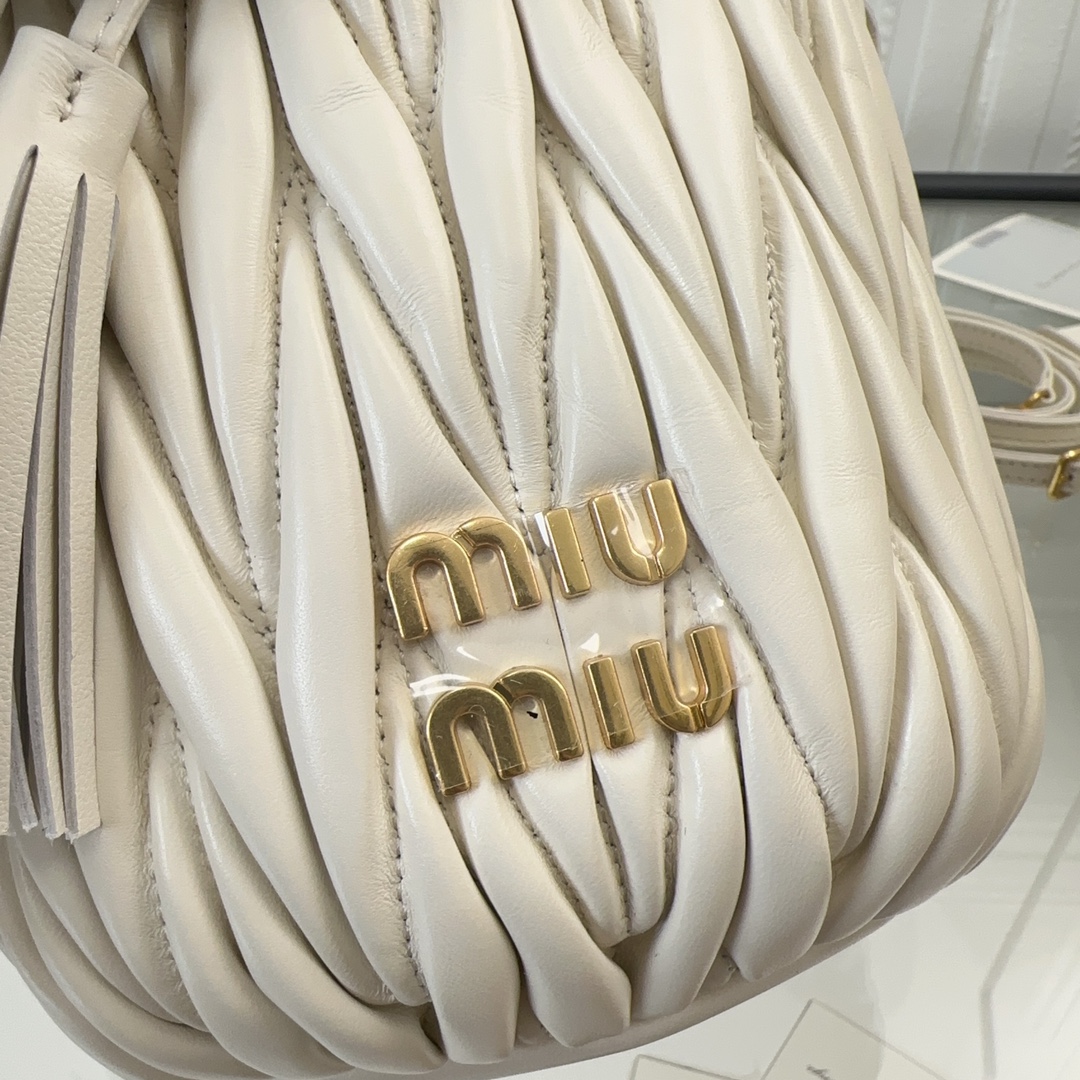 MIUMIU New Drawstring Bucket Bag White