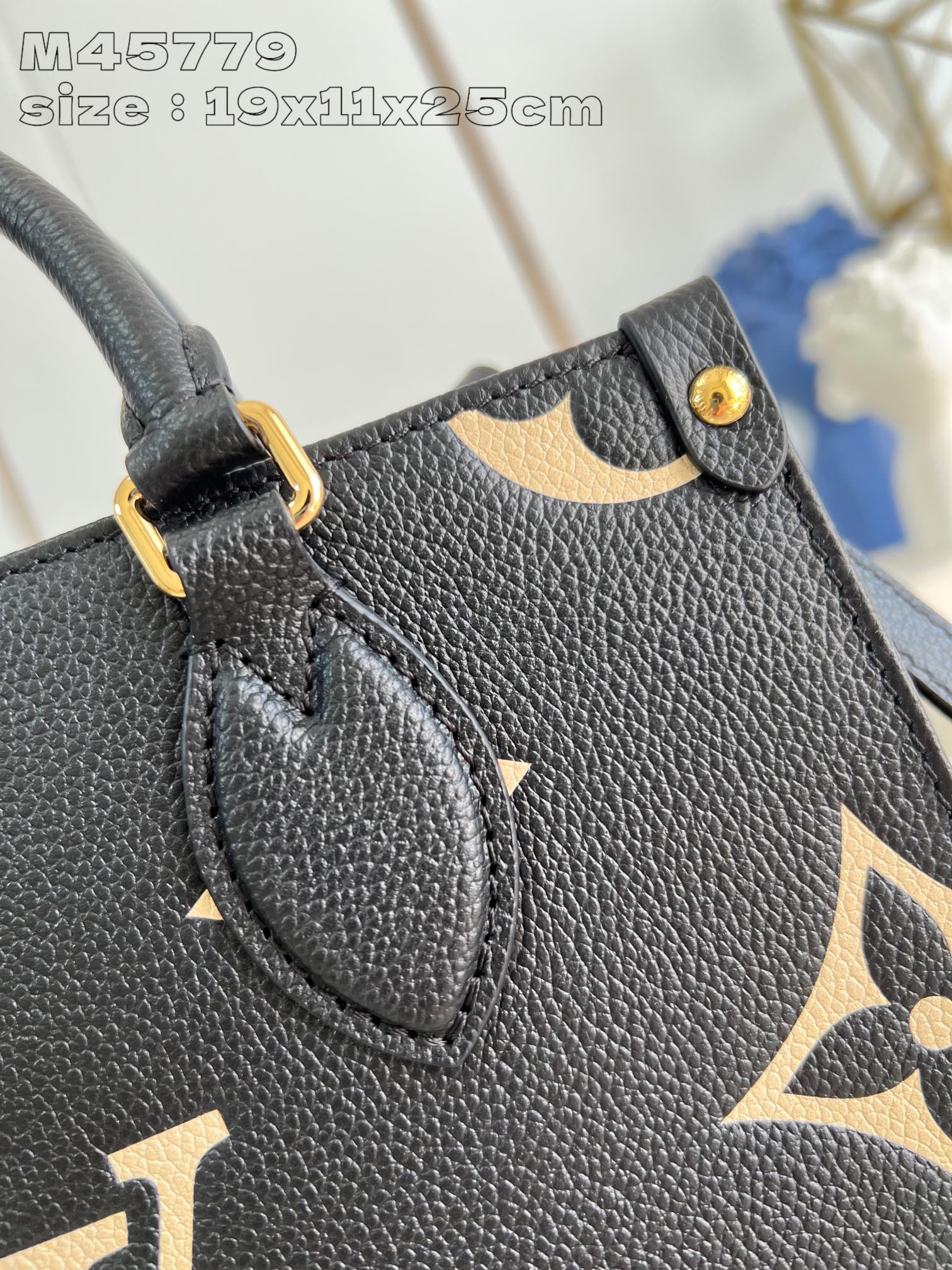 Louis Vuitton M45779 OnTheGo Black small pouch in Monogram Empreinte leather embossed with Medium Bicolor Monogram pattern