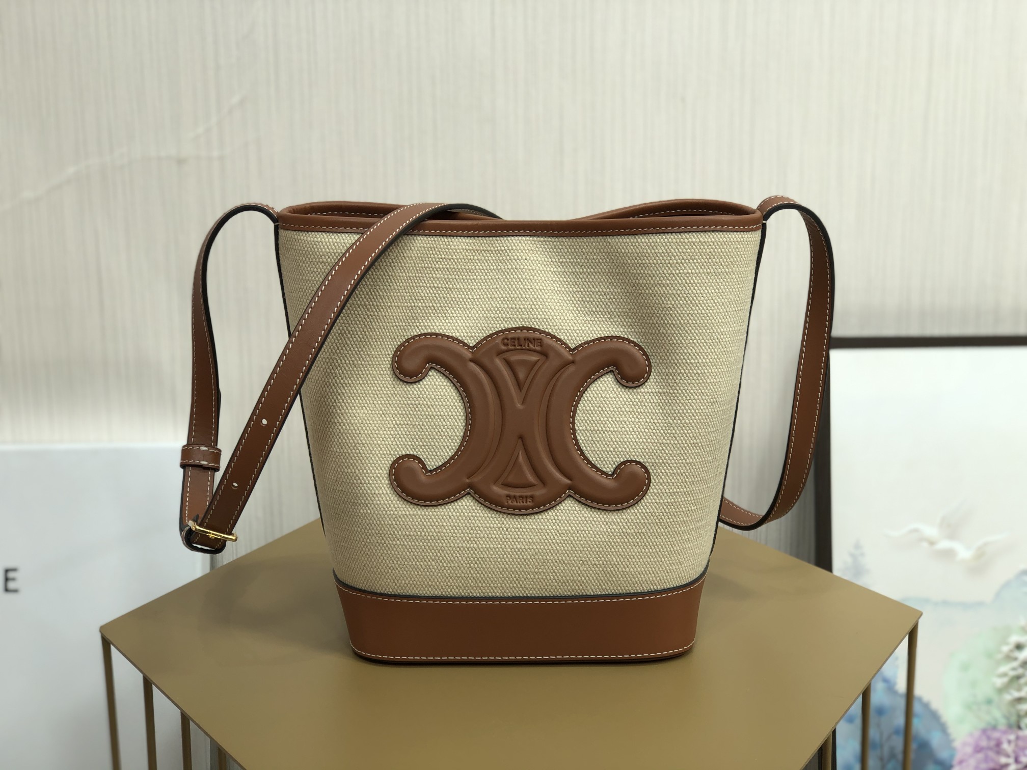 CELINE Small Fabric Cowhide Bucket Bag 2022