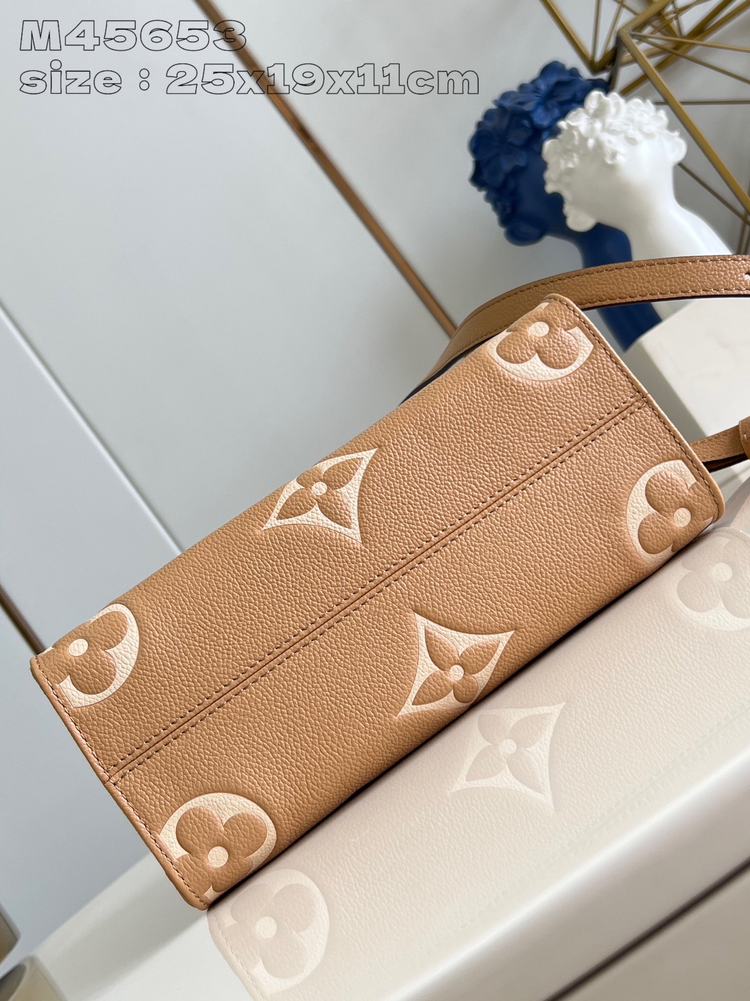 Louis Vuitton M45653 OnTheGo Small Tote in Monogram Empreinte Leather Embossed with Giant Bicolor Monogram Pattern in Light Yellow