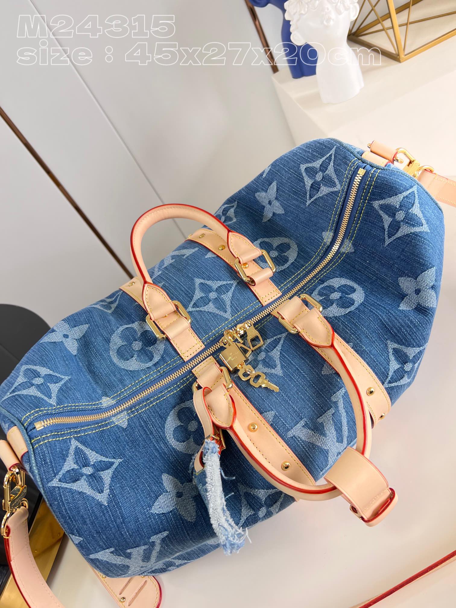 Louis Vuitton M24315 Keepall Bandoulière travel bag in Monogram Denim fabric