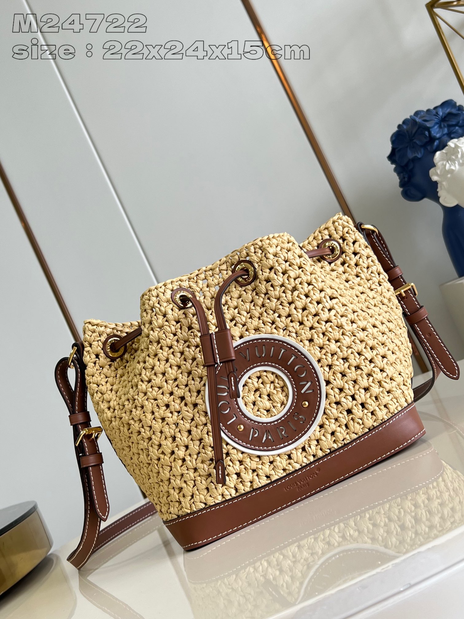 Louis Vuitton M24722 Madagascar Crochet Raffia Noé BB Bucket Bag