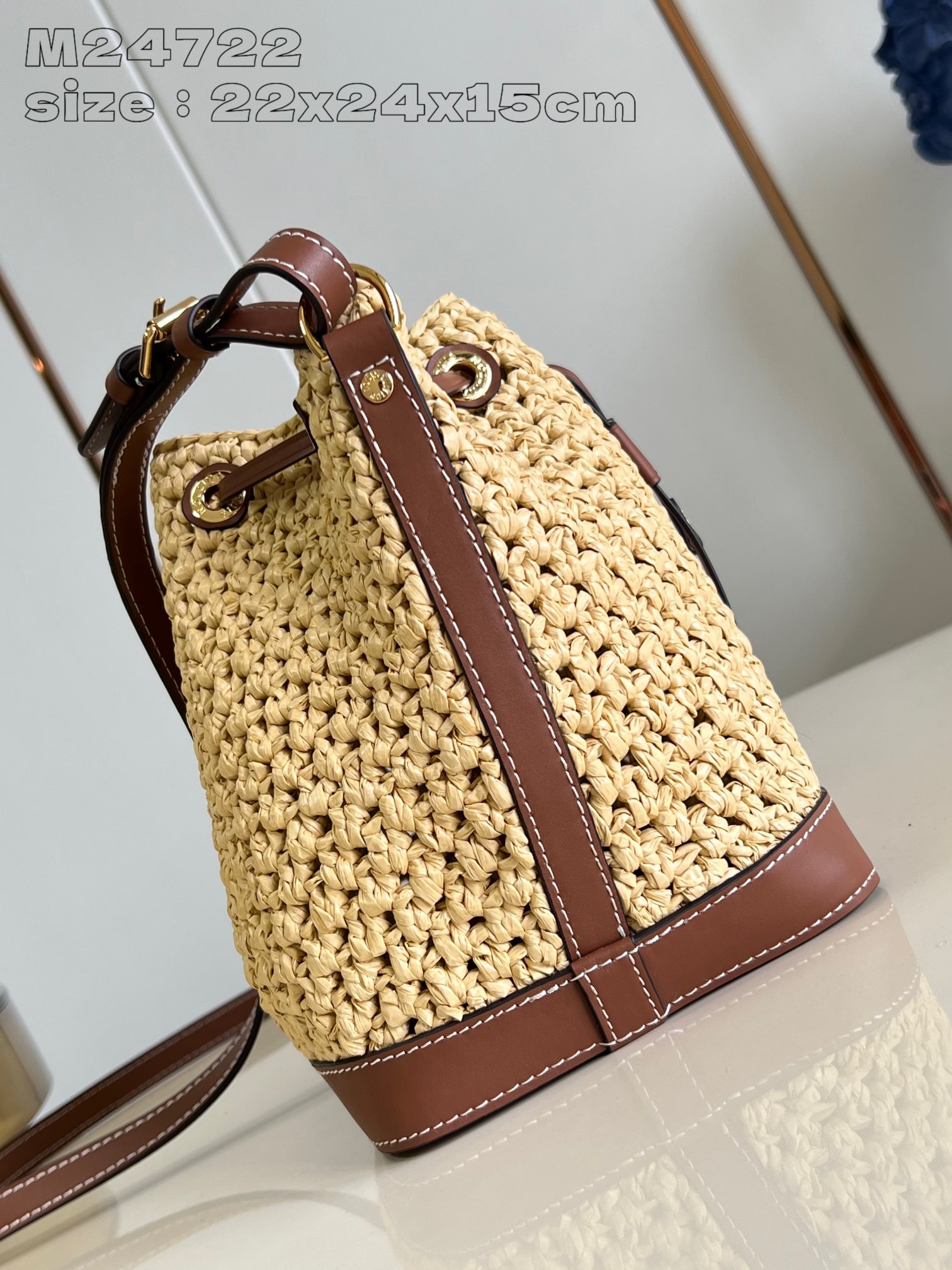 Louis Vuitton M24722 Madagascar Crochet Raffia Noé BB Bucket Bag