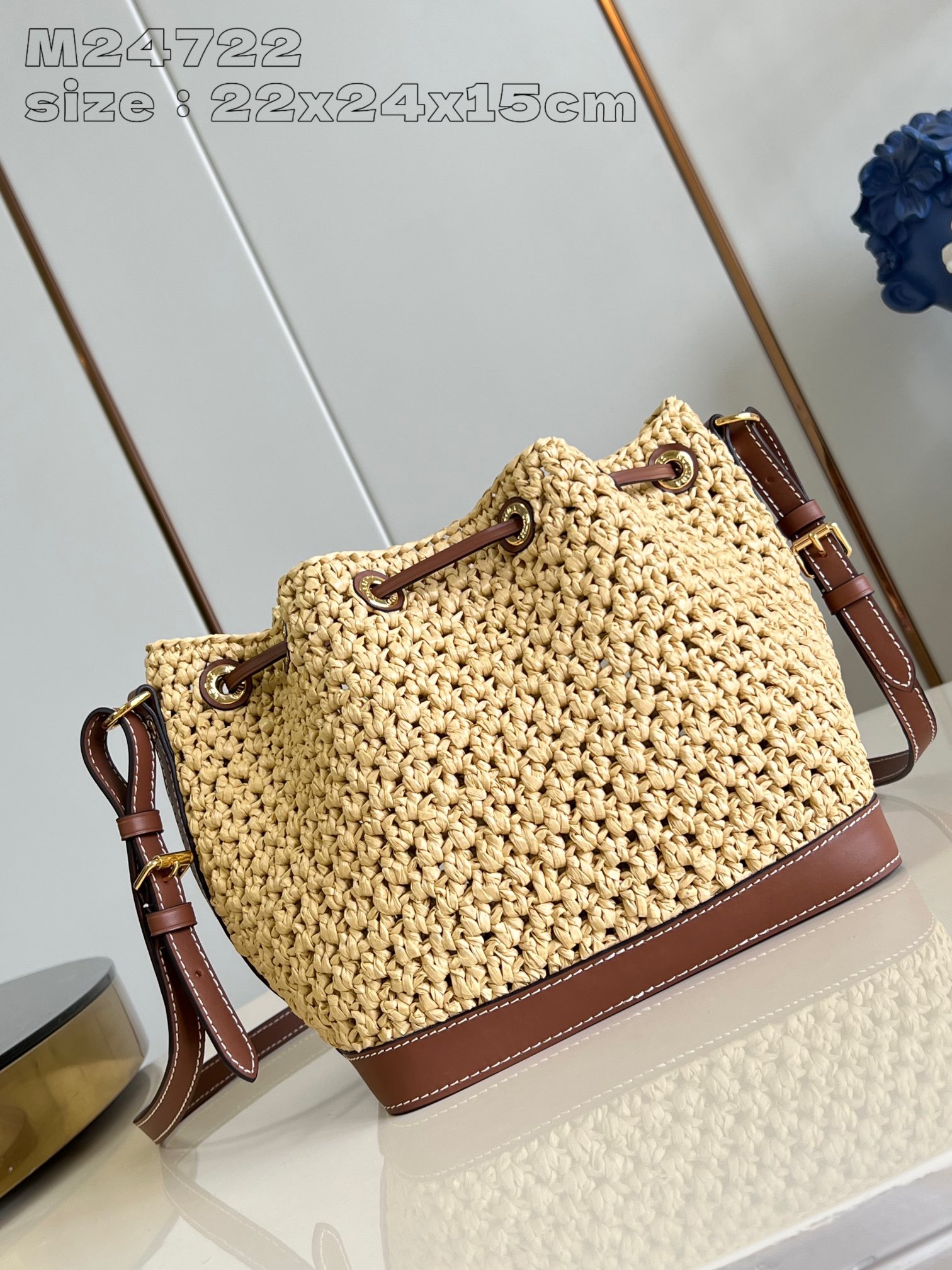 Louis Vuitton M24722 Madagascar Crochet Raffia Noé BB Bucket Bag