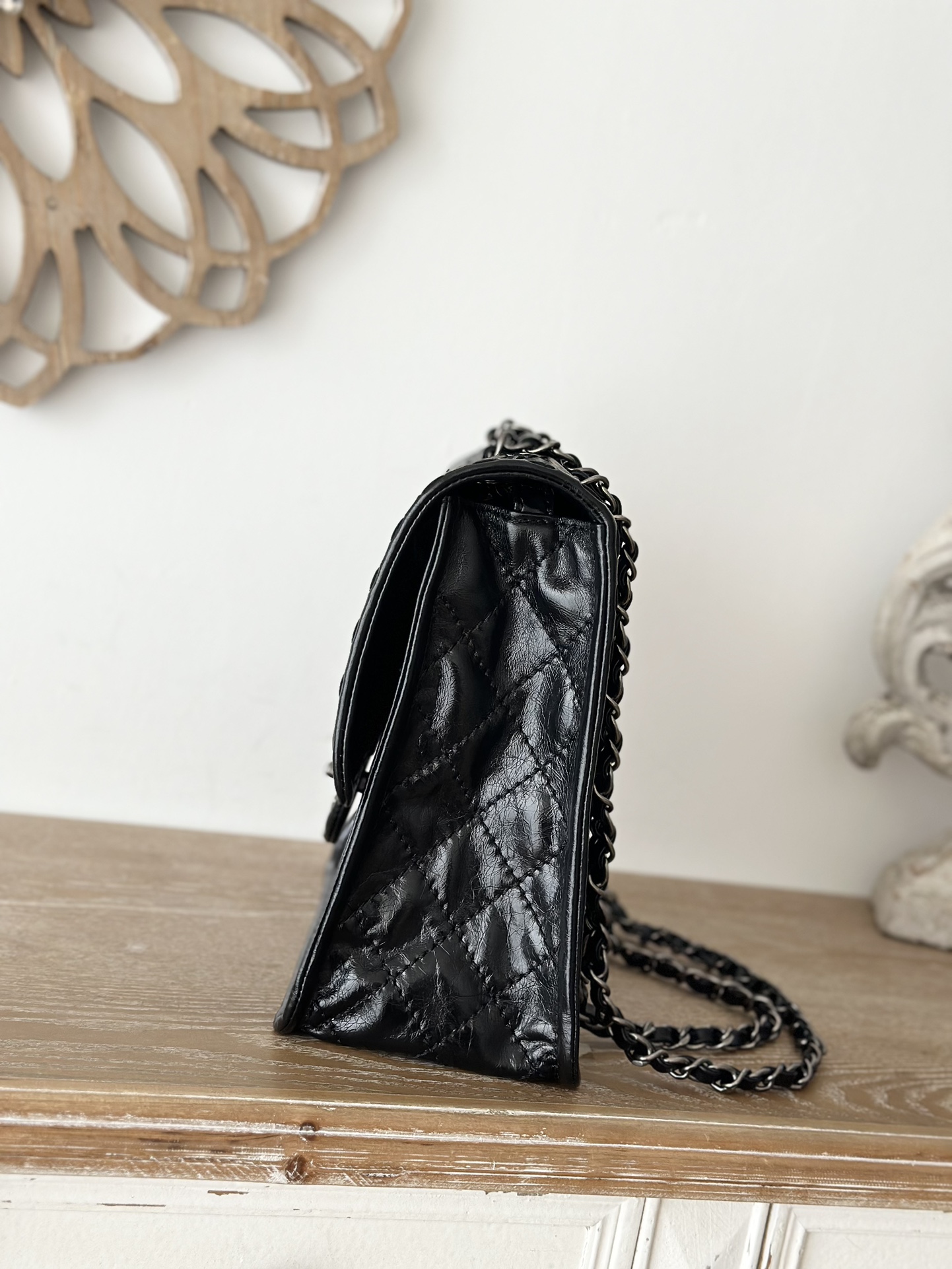 CHANEL 2225 Black Resin Leather Flap Tofu Bag Crossbody Bag