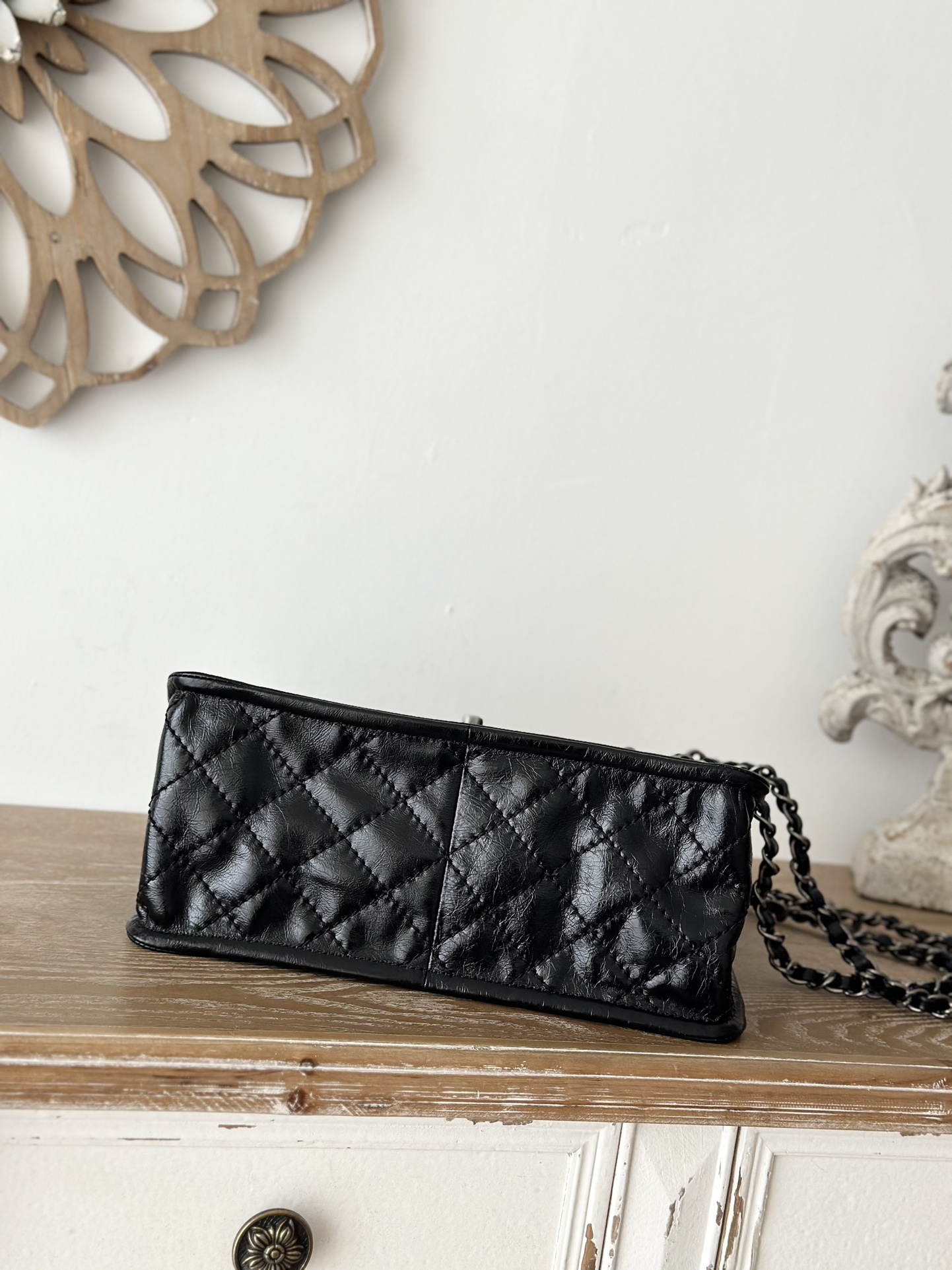 CHANEL 2225 Black Resin Leather Flap Tofu Bag Crossbody Bag