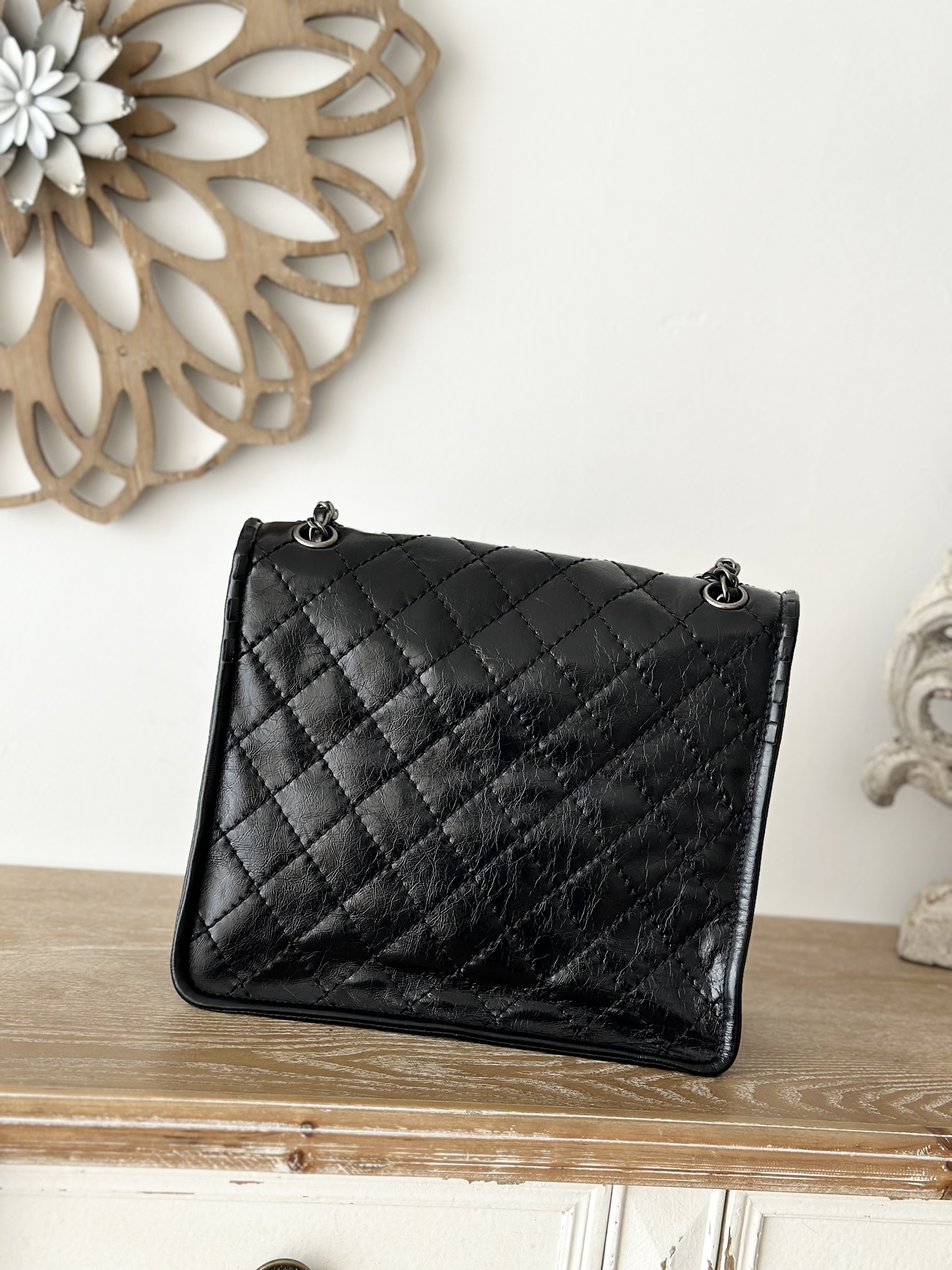 CHANEL 2225 Black Resin Leather Flap Tofu Bag Crossbody Bag