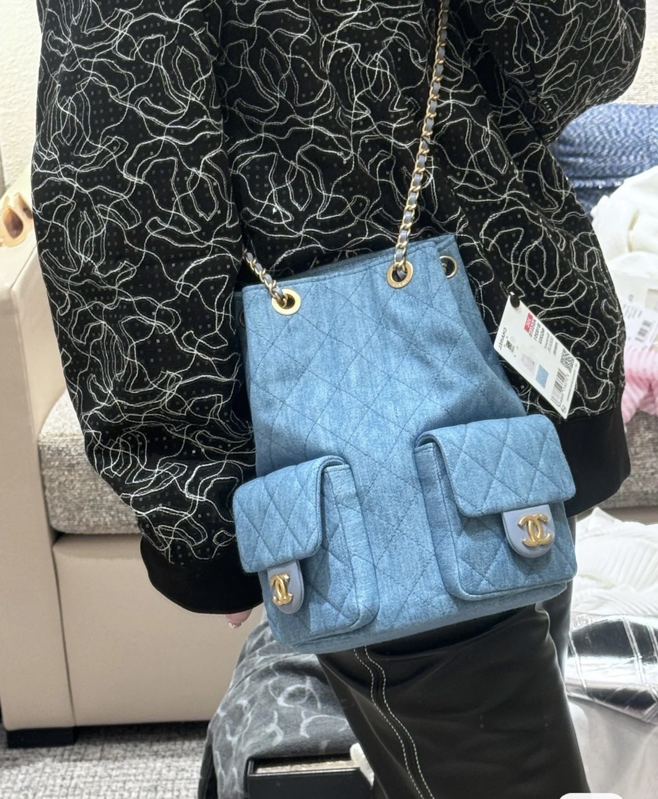 CHANEL 99431 Denim Denim Shoulder Backpack Crossbody Bag