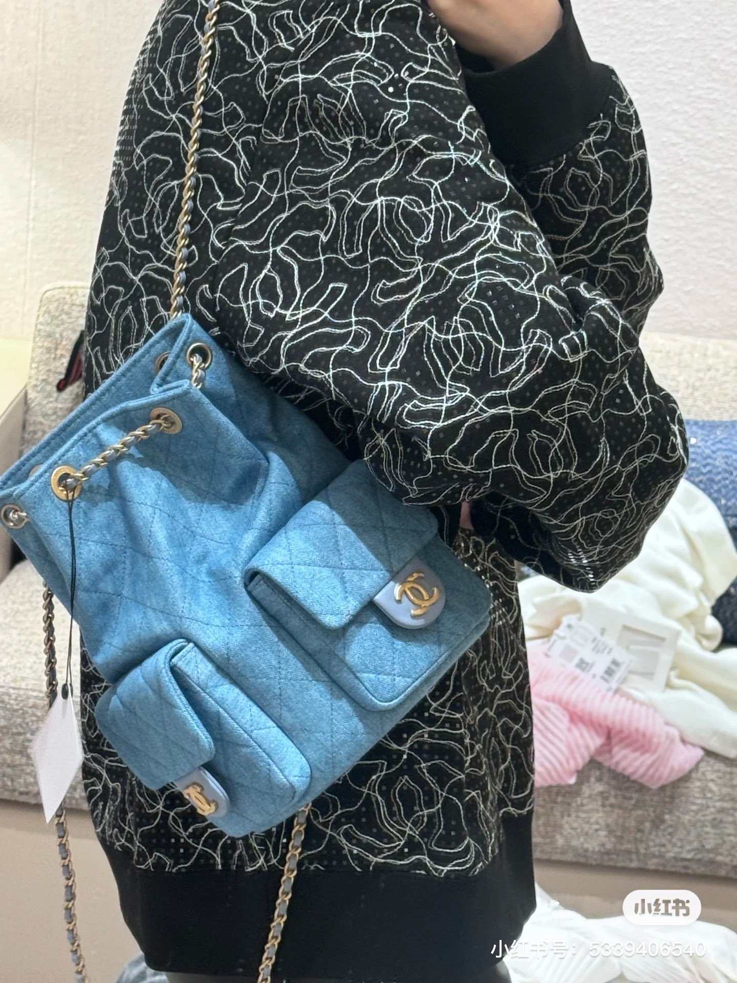 CHANEL 99431 Denim Denim Shoulder Backpack Crossbody Bag