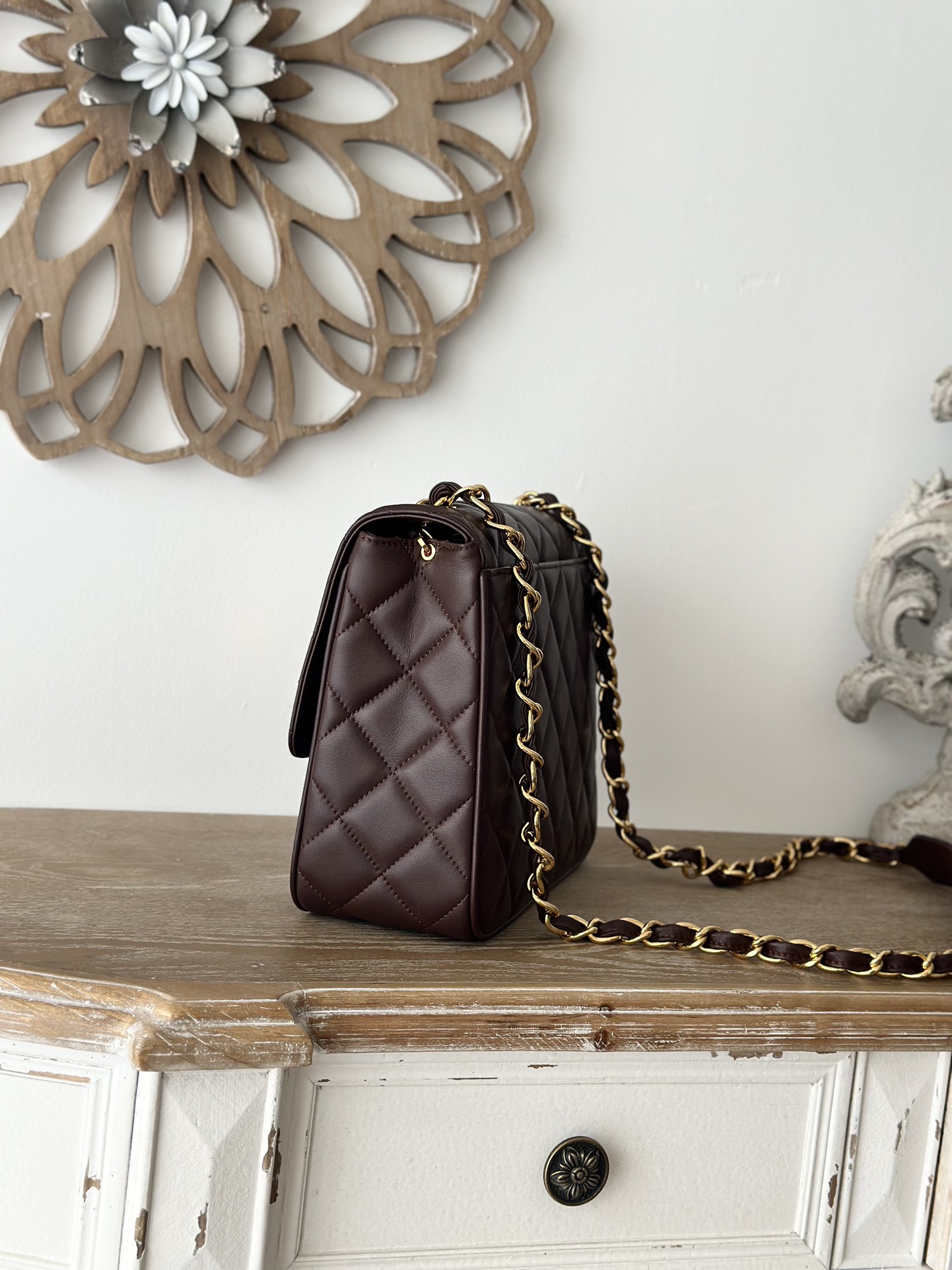 CHANEL A2218 Medium Vertical Brown Sheepskin Crossbody Bag