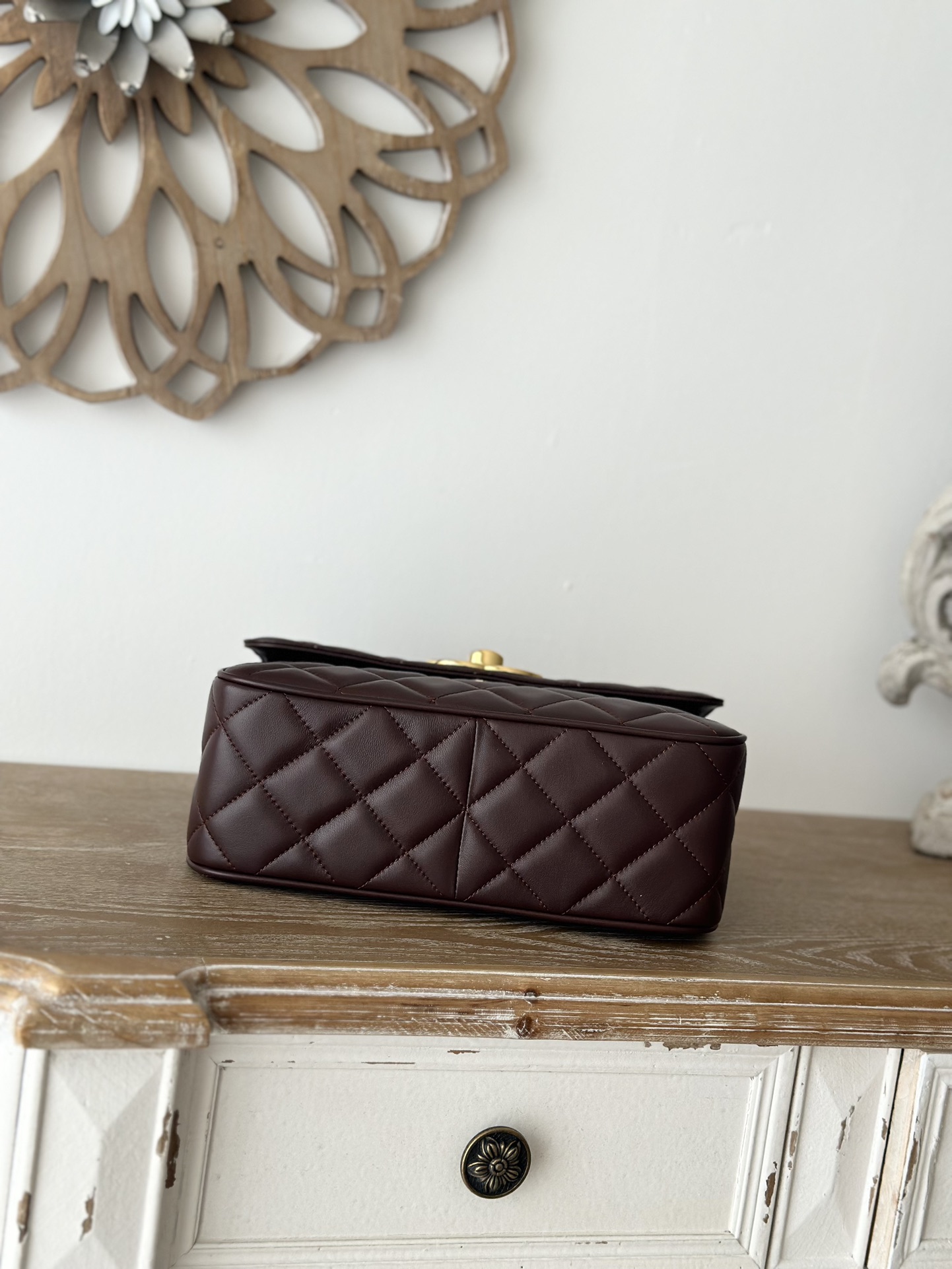 CHANEL A2218 Medium Vertical Brown Sheepskin Crossbody Bag