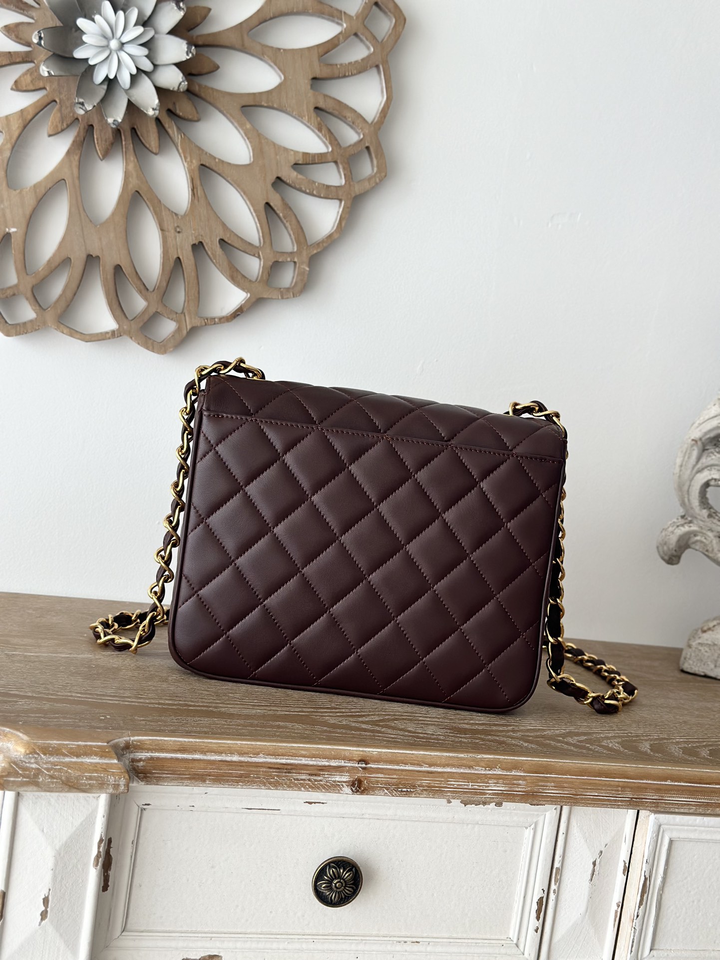 CHANEL A2218 Medium Vertical Brown Sheepskin Crossbody Bag