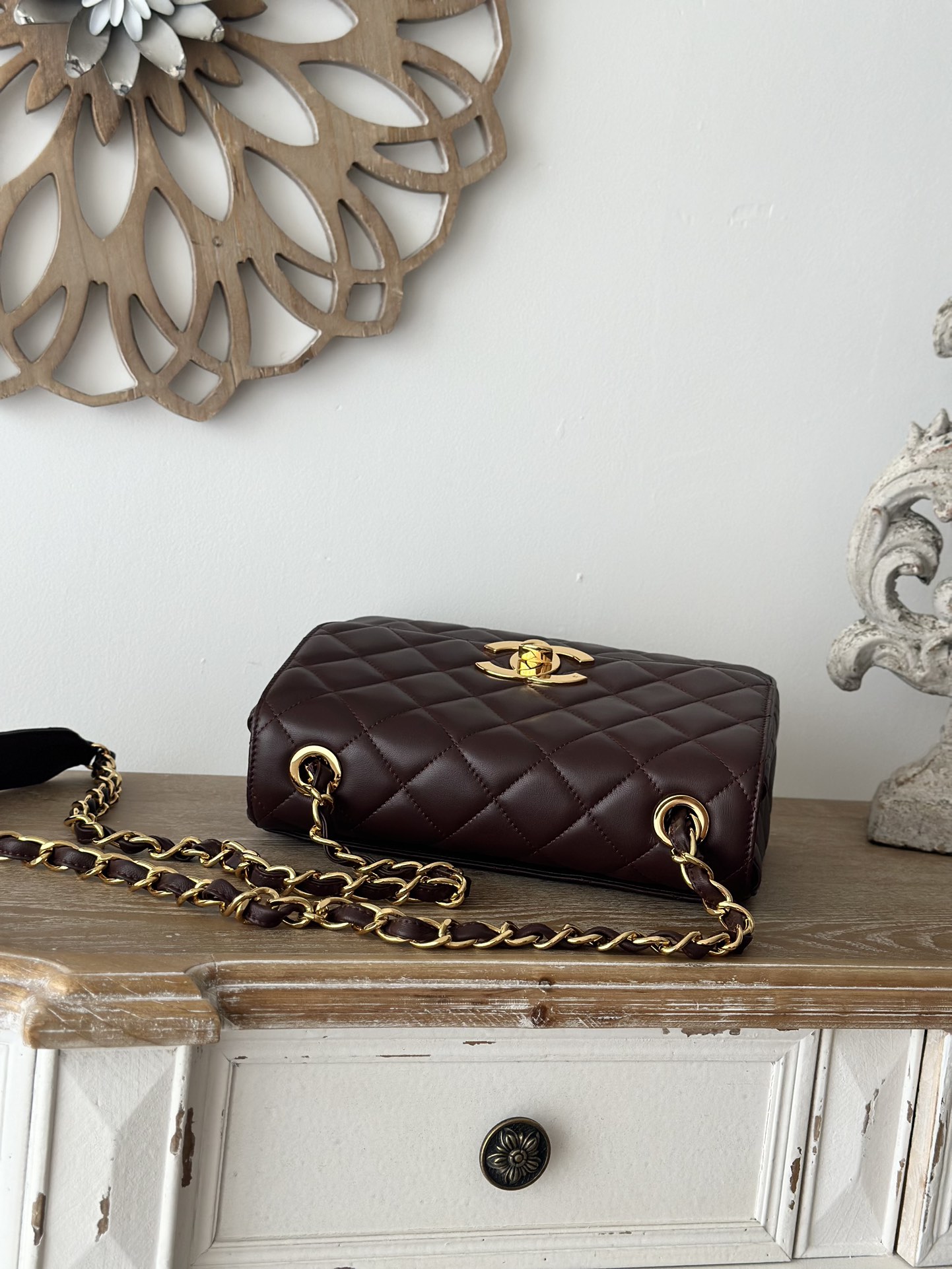 CHANEL A2218 Medium Vertical Brown Sheepskin Crossbody Bag