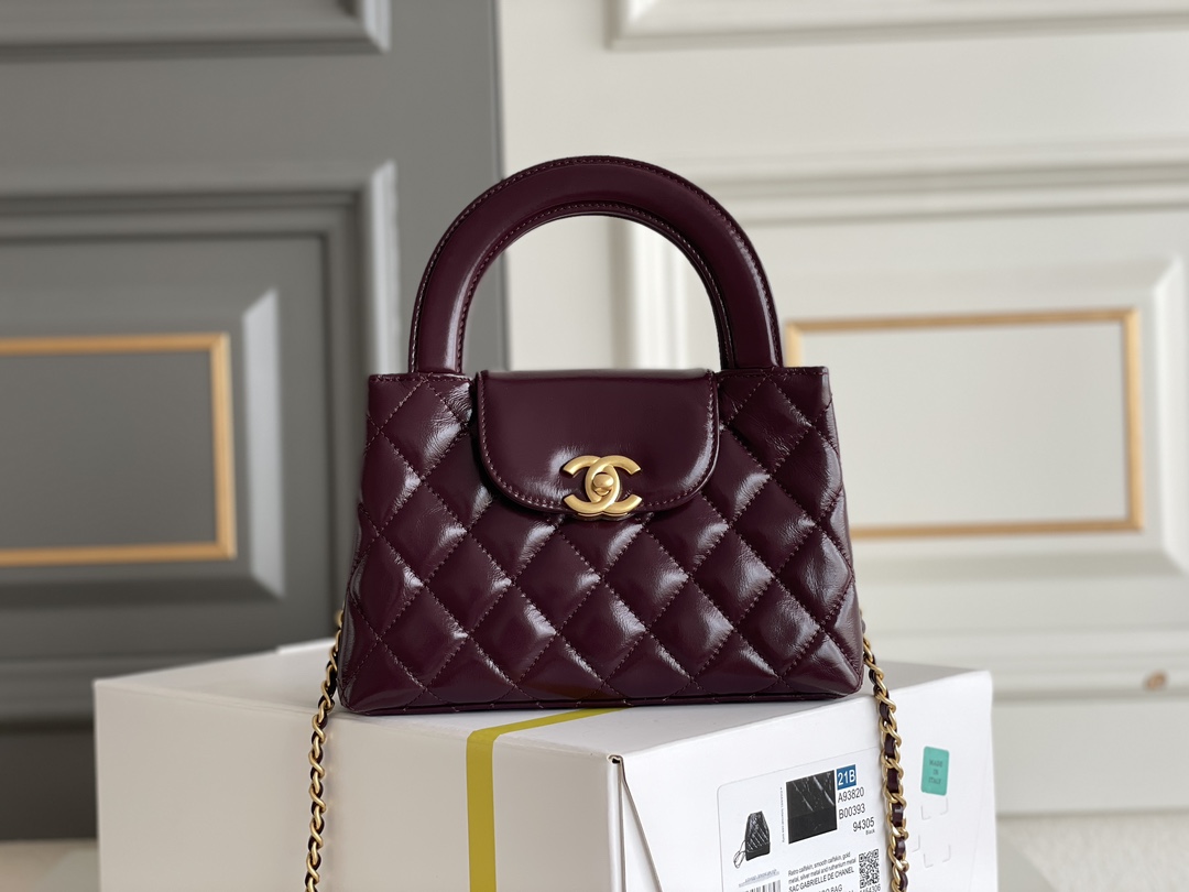 CHANEL 24A new color Kelly hand-held chain bag large burgundy