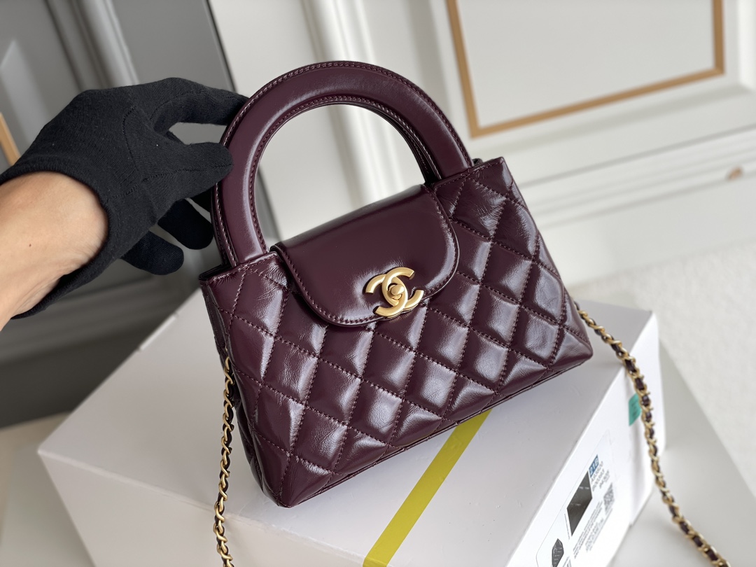 CHANEL 24A new color Kelly hand-held chain bag large burgundy