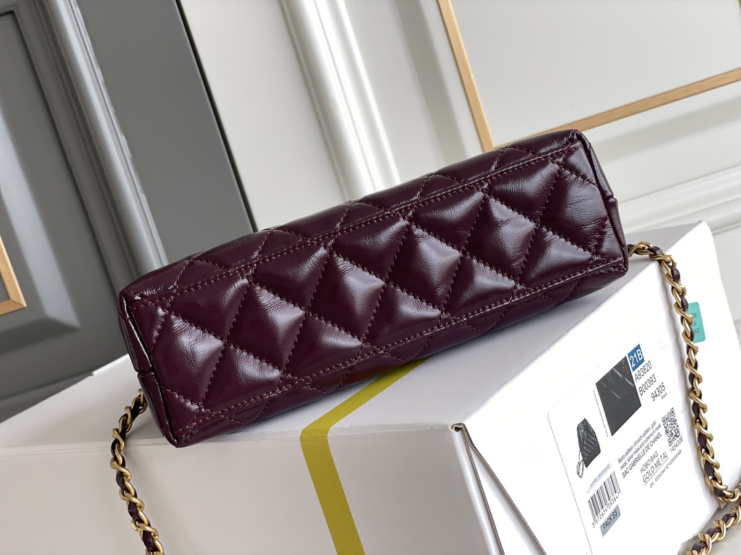 CHANEL 24A new color Kelly hand-held chain bag large burgundy